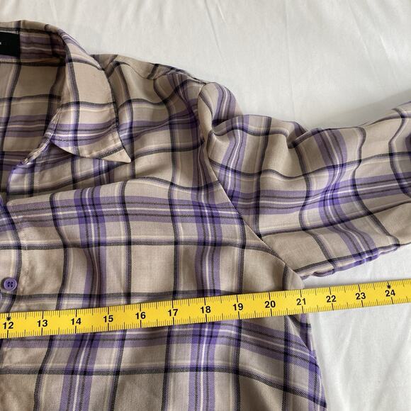 AUM The Voice Of Nature Plaid Flannel Button Up Shirt Est. Size L Sustainable - Picture 6 of 12